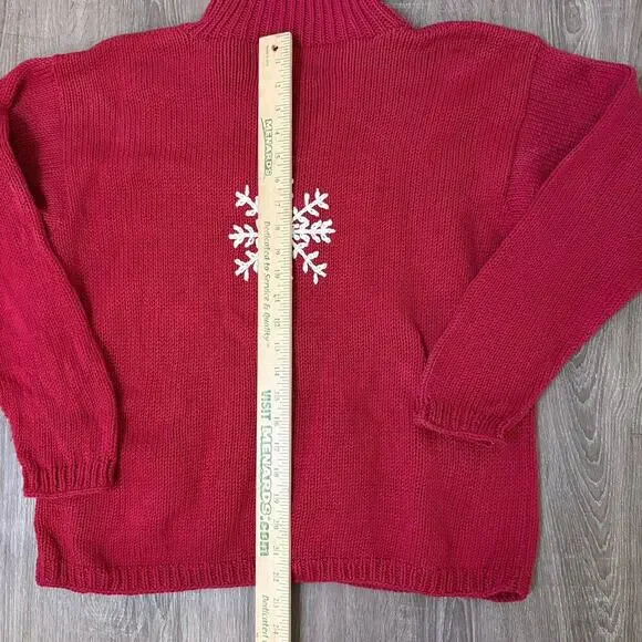 Ray Wear Christmas Sweater Cardigan Snowflake Hand Knit Women’s Sz M Cotton​ - Picture 9 of 12